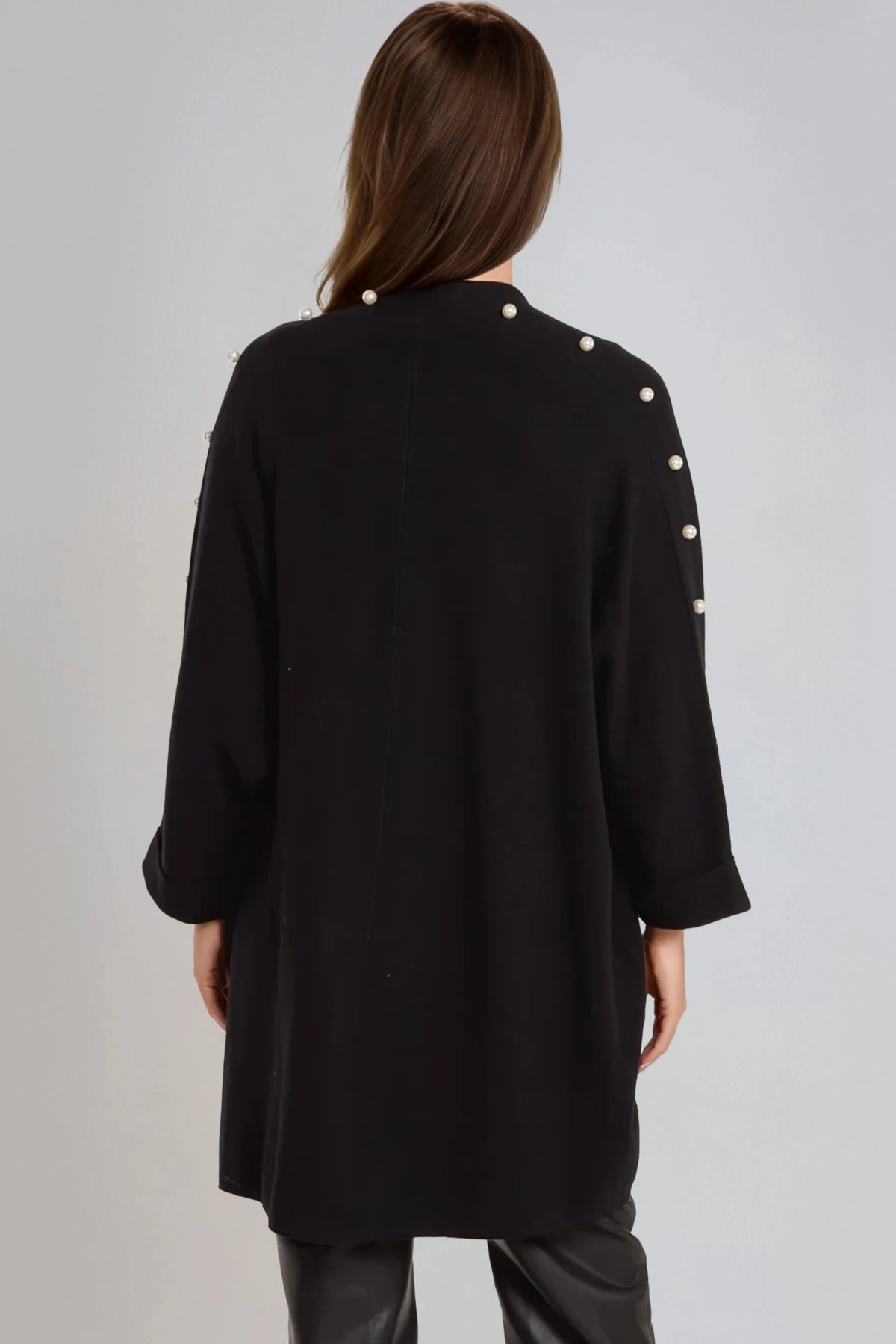 Black Pearl Sleeve Open Cardigan