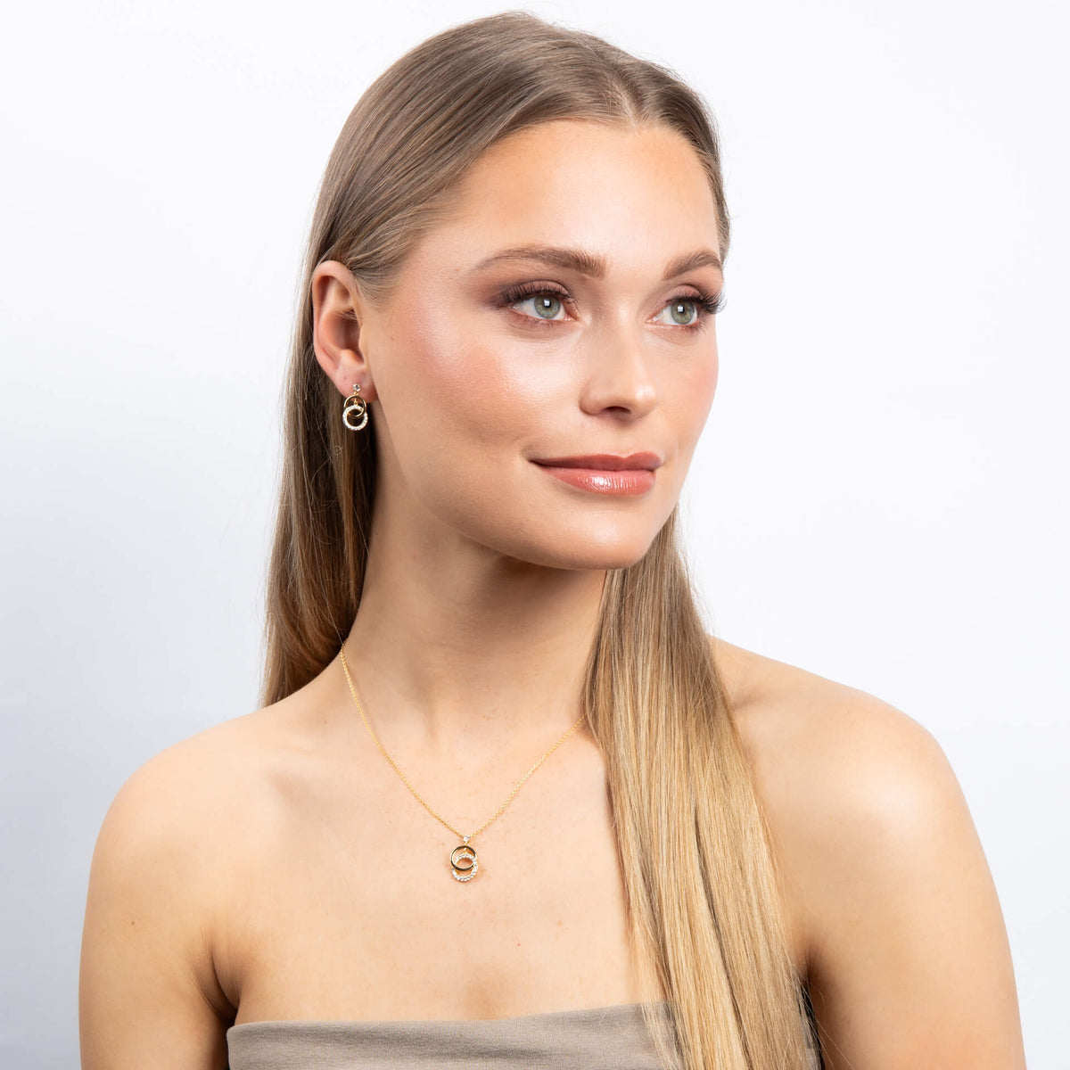 Diamonfire Interlinked Plain and Zirconia Rings Drop Earrings