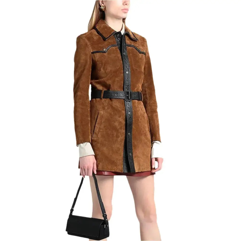 Women’s Tan Brown Suede Leather Coat