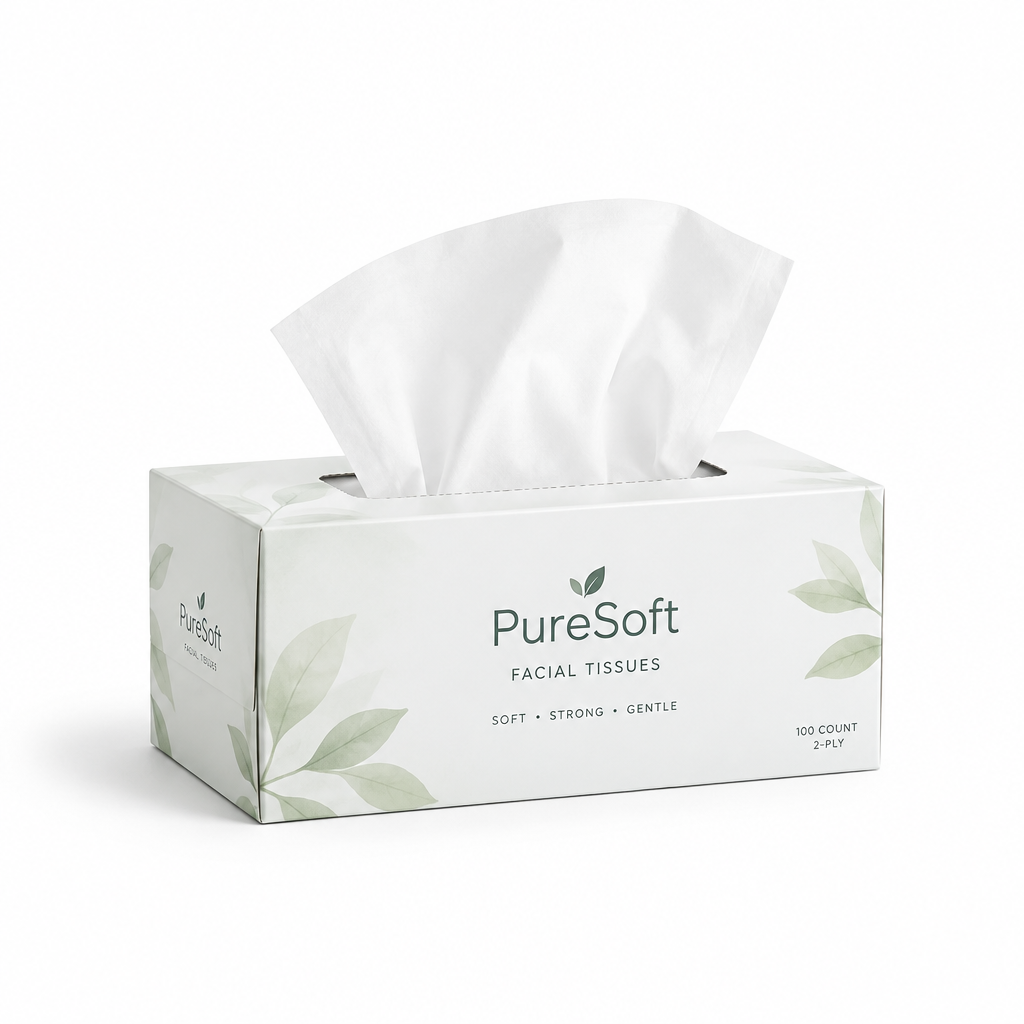 Box of facial tissues on a white background